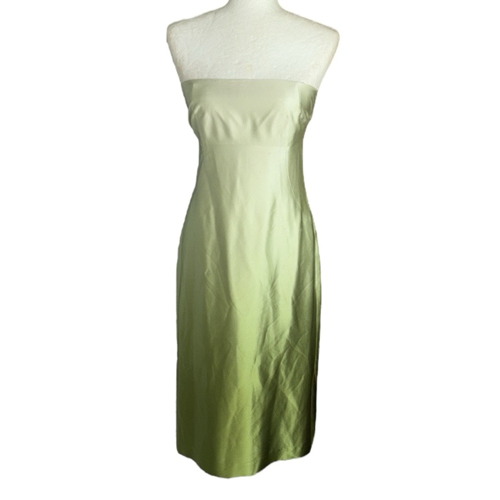 Shoshanna Silk Satin Green Ombre Strapless Midi Dress - 4